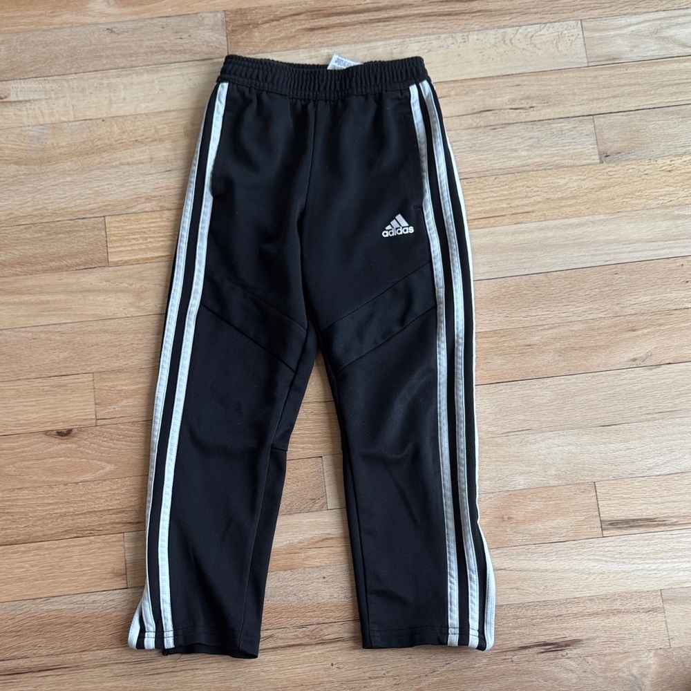 Boys Adidas size 6 Kids Black Joggers with White Stripes
